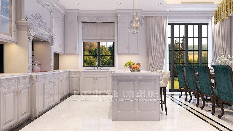 Cùng Morehome chiêm ngưỡng mẫu tủ bếp biệt thự cao cấp phong cách tân cổ điển đầy sang trọng Thiết kế phòng bếp, tủ bếp đẹp