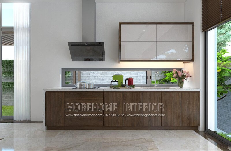Mẫu tủ bếp đẹp tại biệt thự Imperia Garden Nguyễn Huy Tưởng phong cách hiện đại, trẻ trung Thiết kế phòng bếp, tủ bếp đẹp