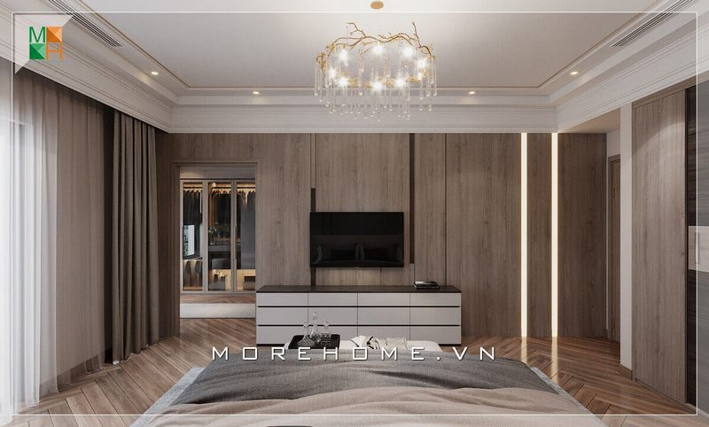 Ấn tượng với mẫu thiết kế phòng ngủ hiện đại chất liệu gỗ là chủ yếu tăng sự gần gũi thiên nhiên dành cho nhà phố, chung cư, biệt thự.