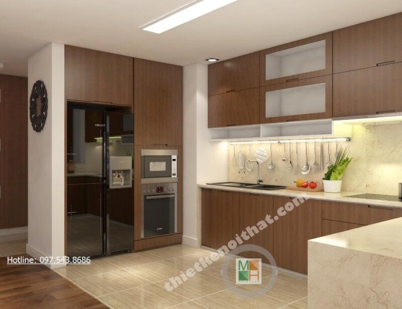 Việc thiết kế phòng bếp của căn hộ theo phong cách hiện đại là một yếu tố quan trọng để tạo nên một không gian sống thân thiện.